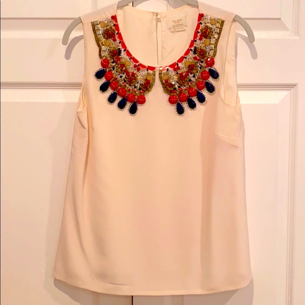 Kate Spade Ivory Silk Beaded/Embellished Blouse